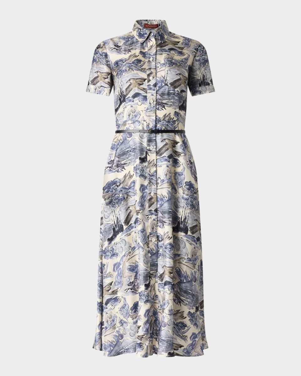Kiera Short-Sleeve Midi Silk Shirtdress